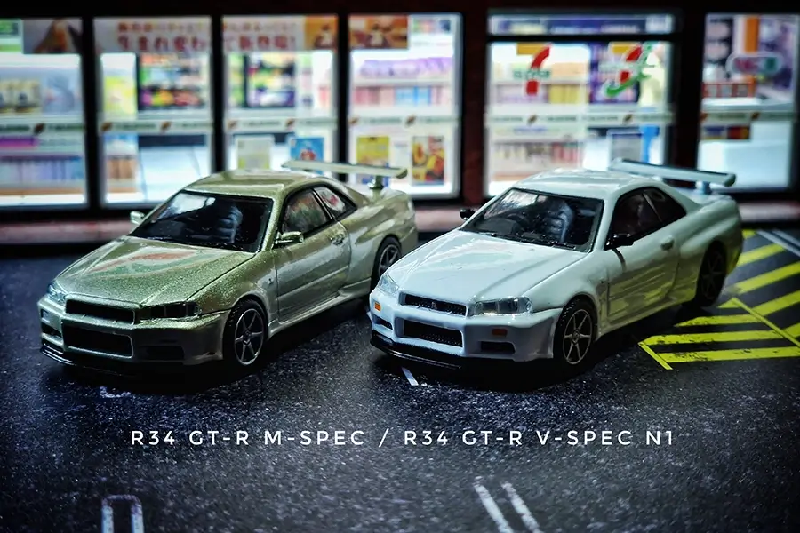 Nissan Skyline GTR R34 Models from Inno64, MiniGT, Tomica, Time Micro, Stance Hunters in 1:64 scale