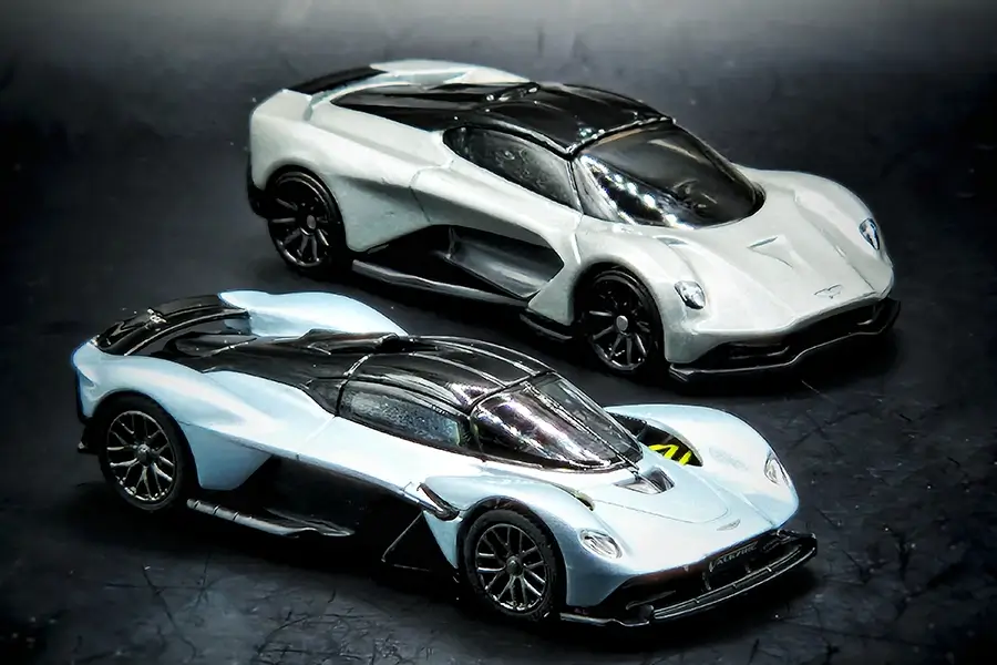 Postercars models in 1:64 scale such as Aston Martin Valkyrie