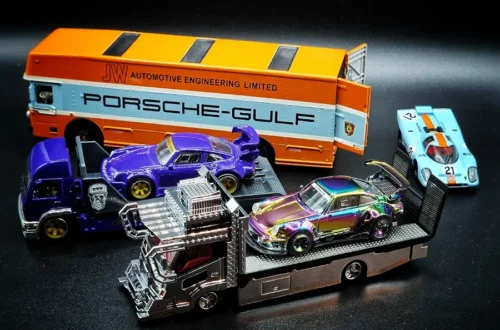 Micro Turbo Team Transport, Hot Wheels RWB Team Transport, Schuco Porsche Lorry Truck Gulf